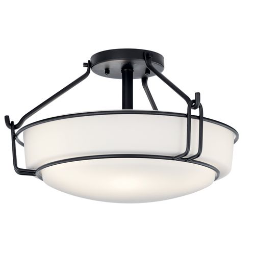 Main product image of Alkire 16.5" 3 light Semi Flush w/ Satin Etched White Glass (Olde Bronze)
