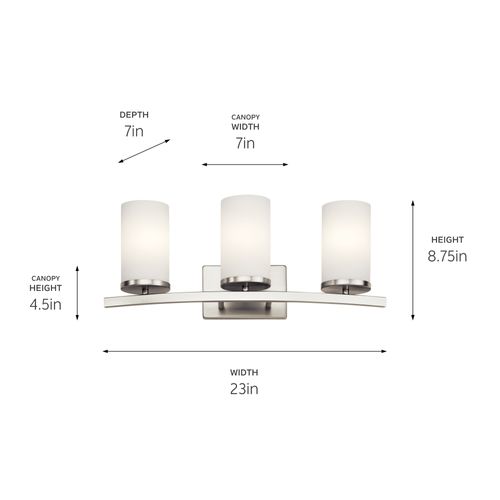 Main product image of Crosby 23" 3 Light Vanity Light Satin Etched Cased Opal (Brushed Nickel)