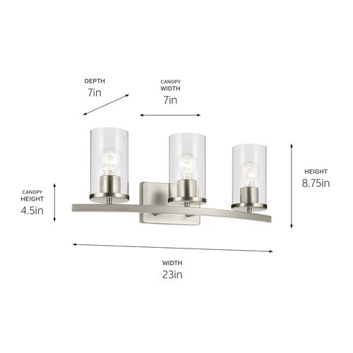 Main product image of Crosby 23" 3 Light Vanity Light Satin Etched Cased Opal (Brushed Nickel)