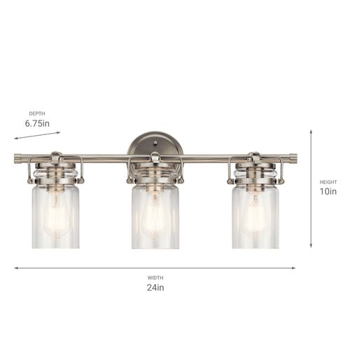 Main product image of Brinley 24" 3 Light Vanity Light w/ Clear Glass (Brushed Nickel)