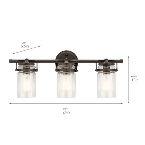 Main product image of Brinley 24" 3 Light Vanity Light w/ Clear Glass (Olde Bronze)