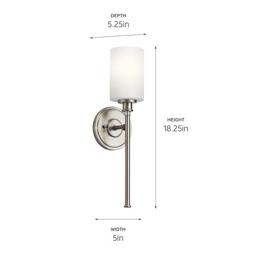 Main product image of Joelson 18.25" 1 Light Wall Sconce w/ Satin Etched Cased Opal and Clear Glass Accent Glass (Brushed Nickel)