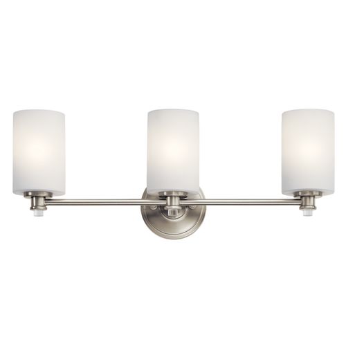 Main product image of Joelson 24" 3 Light Vanity Light w/ Satin Etched Cased Opal and Clear Glass Accent Glass (Brushed Nickel)
