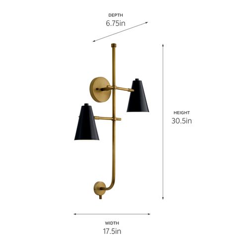 Main product image of Sylvia 2 Light Wall Sconce (Black) and (Natural Brass)