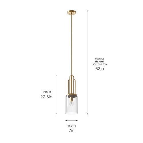 Main product image of Kimrose 1 Light Mini Pendant w/ Clear Fluted Glass in Brushed (Natural Brass)
