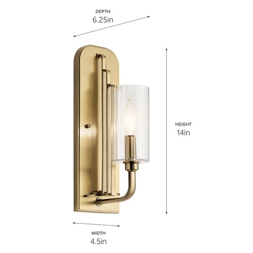 Main product image of Kimrose 1 Light Wall Sconce w/ Clear Fluted Glass in Brushed (Natural Brass)