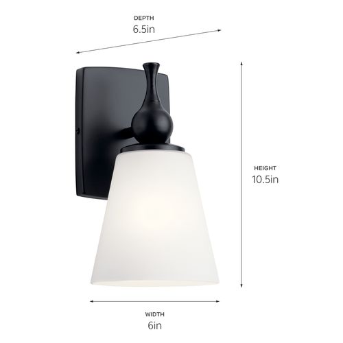 Main product image of Cosabella 6" 1 Light Wall Sconce w/ Etched White Glass (Black)