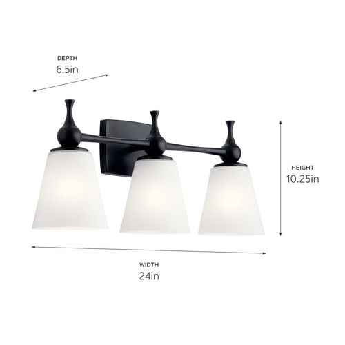 Main product image of Cosabella 24" 3 Light Vanity Light w/ Etched White Glass (Black)