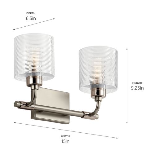 Main product image of Harvan 15" 2 Light Vanity Light w/ Clear Ribbed Glass Satin Nickel