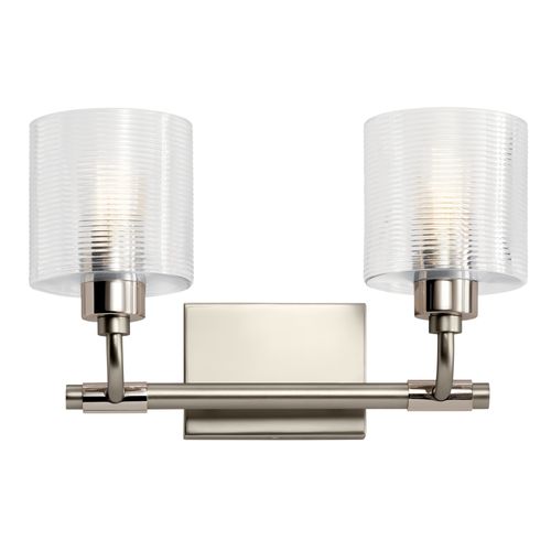 Main product image of Harvan 15" 2 Light Vanity Light w/ Clear Ribbed Glass Satin Nickel
