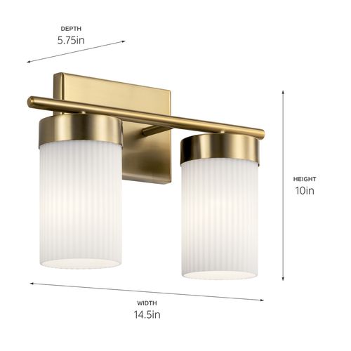 Main product image of Ciona 14.5" 2 Light Vanity Light with Round Ribbed Glass Brushed (Natural Brass)