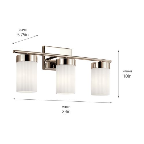 Main product image of Ciona 24" 3 Light Vanity Light w/ Round Ribbed Glass (Polished Nickel)