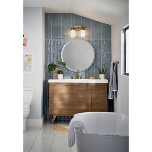 Main product image of Ciona 14.5" 2 Light Vanity Light with Round Ribbed Glass Brushed (Natural Brass)