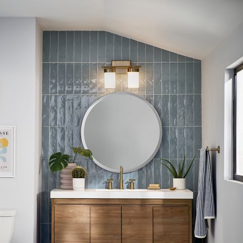 Main product image of Ciona 14.5" 2 Light Vanity Light with Round Ribbed Glass Brushed (Natural Brass)