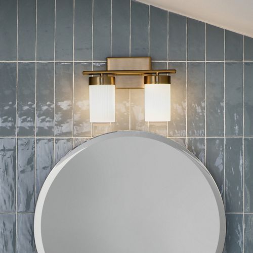 Main product image of Ciona 14.5" 2 Light Vanity Light with Round Ribbed Glass Brushed (Natural Brass)