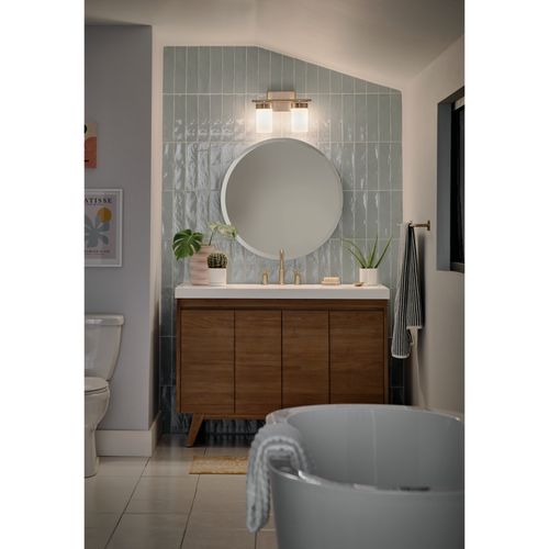 Main product image of Ciona 14.5" 2 Light Vanity Light with Round Ribbed Glass Brushed (Natural Brass)