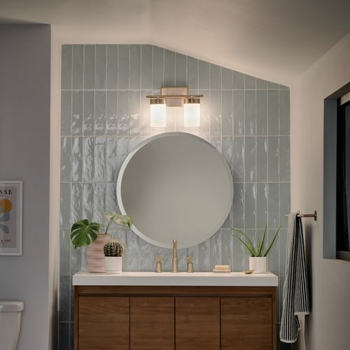 Main product image of Ciona 14.5" 2 Light Vanity Light with Round Ribbed Glass Brushed (Natural Brass)