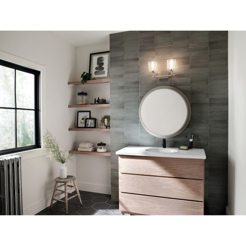 Main product image of Harvan 15" 2 Light Vanity Light w/ Clear Ribbed Glass Satin Nickel