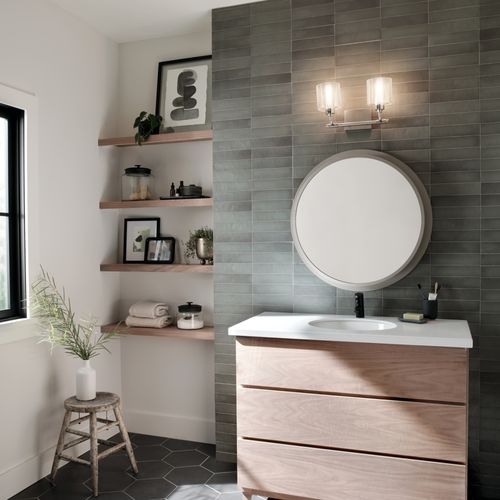 Main product image of Harvan 15" 2 Light Vanity Light w/ Clear Ribbed Glass Satin Nickel