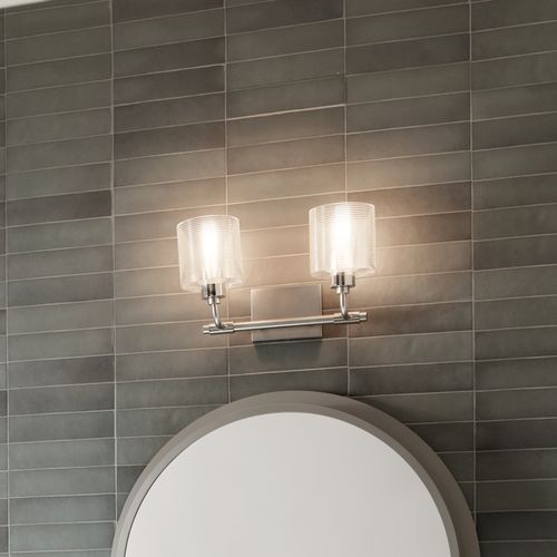 Main product image of Harvan 15" 2 Light Vanity Light w/ Clear Ribbed Glass Satin Nickel