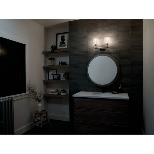 Main product image of Harvan 15" 2 Light Vanity Light w/ Clear Ribbed Glass Satin Nickel