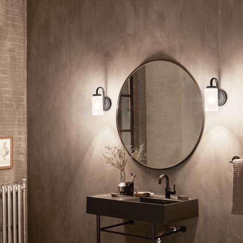 Main product image of Kennewick 1 Light Wall Sconce w/ Etched Glass (Brushed Nickel)