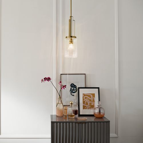 Main product image of Kimrose 1 Light Mini Pendant w/ Clear Fluted Glass in Brushed (Natural Brass)