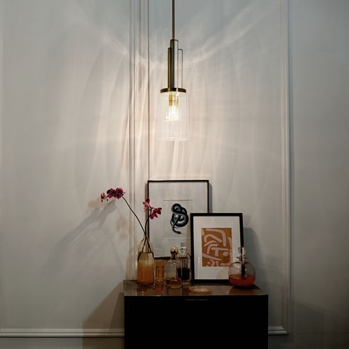 Main product image of Kimrose 1 Light Mini Pendant w/ Clear Fluted Glass in Brushed (Natural Brass)