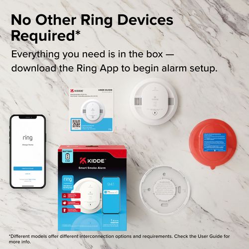 Main product image of RGSAR-RW Smoke Detector, Ring App Enabled, Wire-Free Interconnectivity, AA Battery Powered