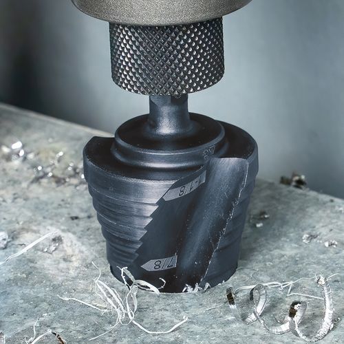 Main product image of Step Drill Bit, Quick Release, Double Spiral Flute, 7/8 to 1-1/8"