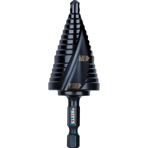 Main product image of Step Drill Bit, Quick Release, Double Spiral Flute, 7/8 to 1-1/8"