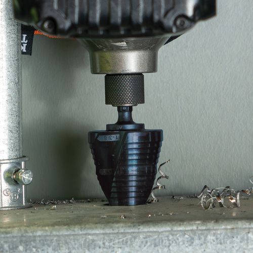 Main product image of Step Drill Bit, Quick Release, Double Spiral Flute, 7/8 to 1-3/8"