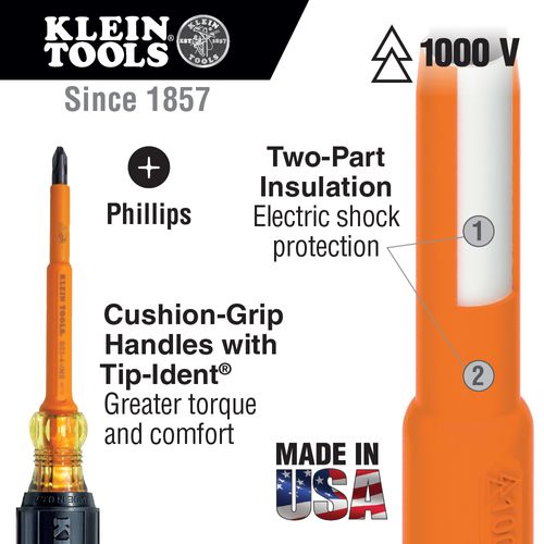 Main product image of Insulated Screwdriver, #2 Phillips, 4" Round Shank, 603-4-INS