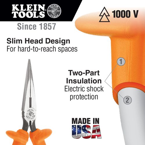Main product image of Pliers, Long Nose Side-Cutters, Insulated, 7", D203-7-INS
