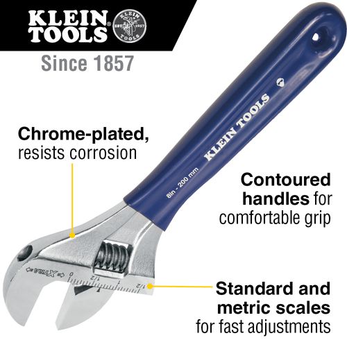 Main product image of Adjustable Wrench, Extra-Wide Jaw, 8", D509-8