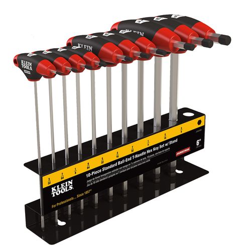 Main product image of Hex Key Set, SAE Ball-End T-Handle, 6", with Stand, 10-Piece, JTH610EB