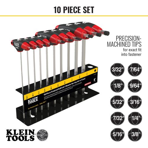 Main product image of Hex Key Set, SAE Ball-End T-Handle, 6", with Stand, 10-Piece, JTH610EB