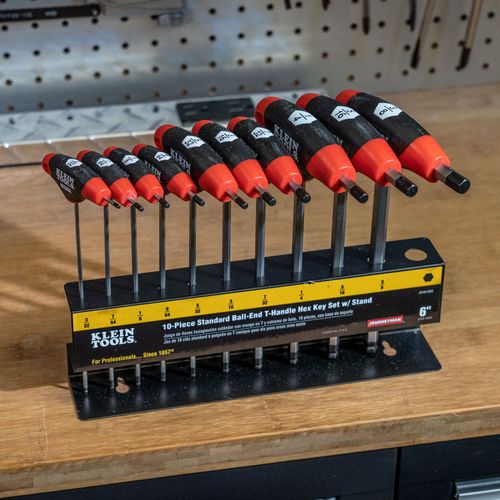Main product image of Hex Key Set, SAE Ball-End T-Handle, 6", with Stand, 10-Piece, JTH610EB