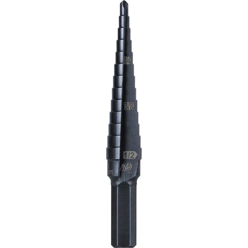 Main product image of 13-Step Drill Bit, 3/8" Hex, Double Straight Flute, 1/8" to 1/2", KTSB01