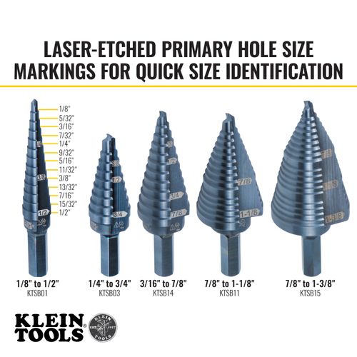 Main product image of 13-Step Drill Bit, 3/8" Hex, Double Straight Flute, 1/8" to 1/2", KTSB01