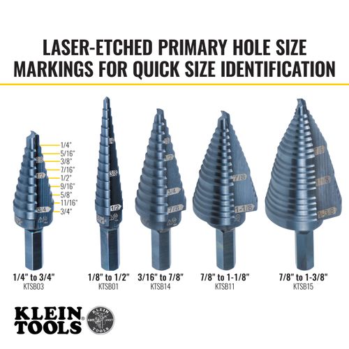 Main product image of 9-Step Drill Bit, 3/8" Hex, Double Straight Flute, 1/4" to 3/4", KTSB03
