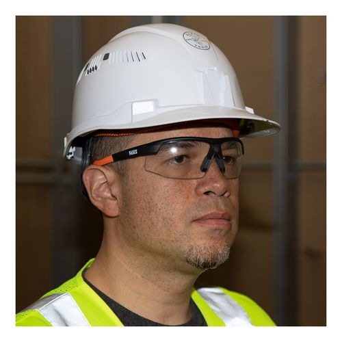 Main product image of Safety Glasses, Clear Anti-Fog Lens, Half-Frame, Black/Orange