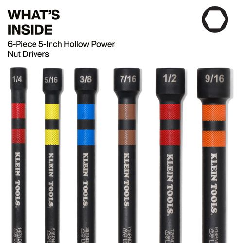 Main product image of 6 Piece Magnetic Hollow Color-Coded Power Nut Drivers Set