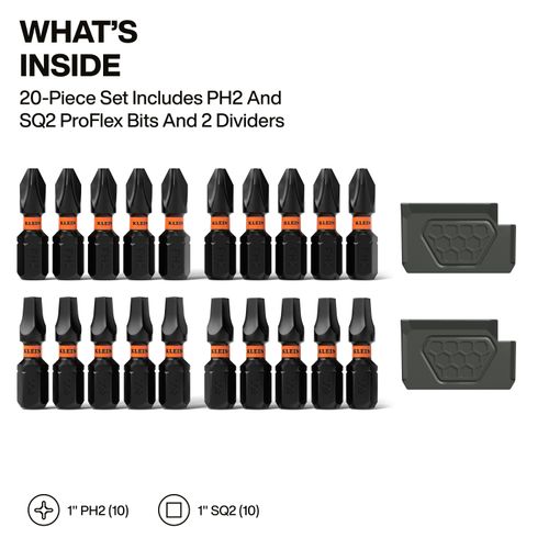 Main product image of 20-Piece Slim ProFlex Impact Bit Set, #2 Phillips and #2 Square