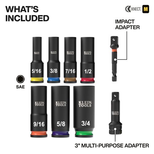Main product image of 9 Piece KNECT Deep-Well 3/8" Drive Impact Socket Set, SAE