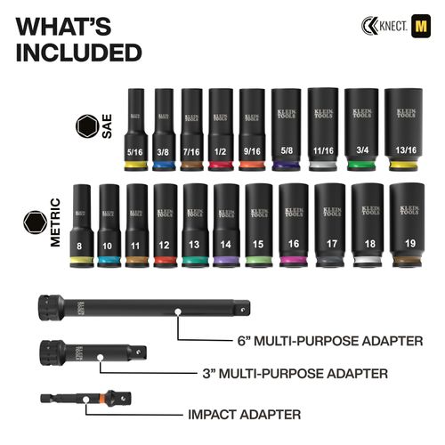 Main product image of 23 Piece KNECT Deep-Well 3/8" Drive Socket Set, SAE and Metric