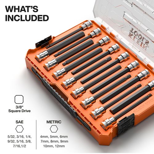 Main product image of 16 Piece Long Hex Bit Socket Set, SAE and Metric