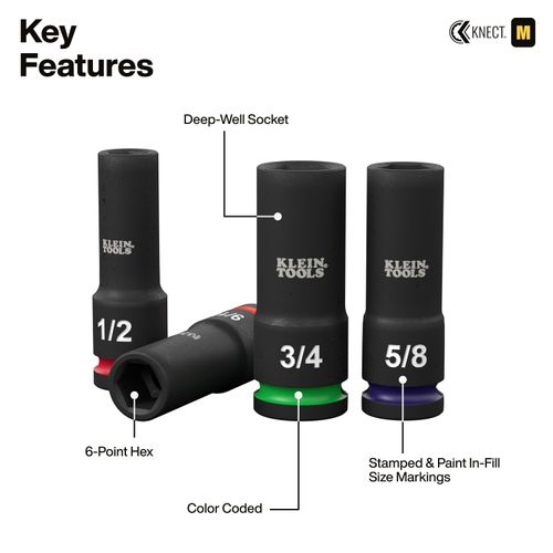 Main product image of KNECT 1/2" Deep Impact Socket, 28 Piece, 65123HD