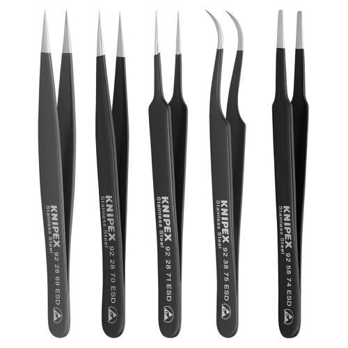 Main product image of 5 Piece Stainless Steel Universal Tweezers Set w/ Tool Roll