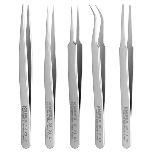Main product image of 5 Piece Premium Stainless Steel Tweezer Set w/ Tool Roll